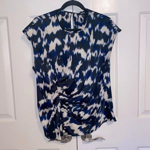 Express Abstract Pattern Silky Blouse w/ Keyhole Hook & Eye Closure, Size Large